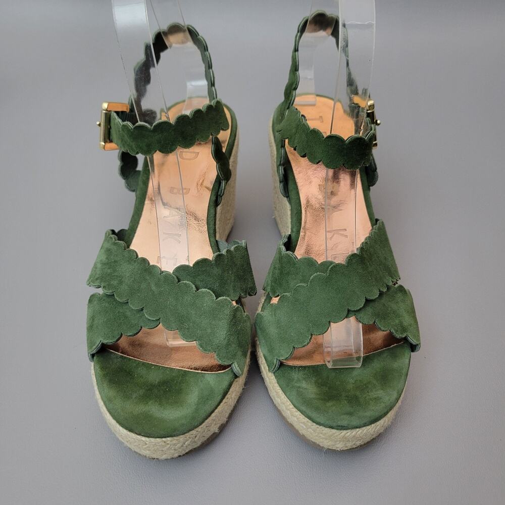 Ted Baker London Wedge Espadrille Sandal Green Suede Scallop Size 7.5 US 38 EU - Picture 4 of 12